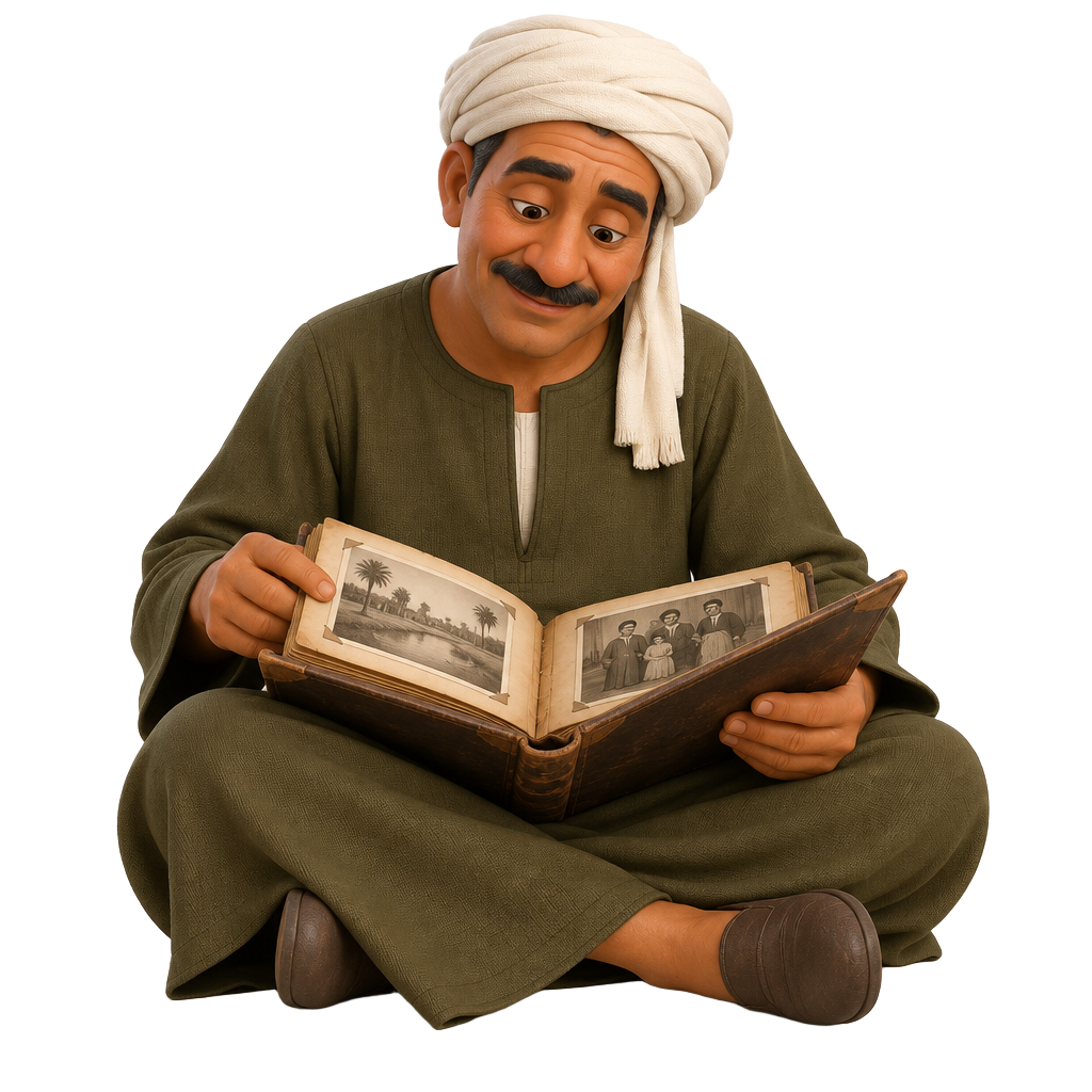 فلاح أطفيح يجلس ويتصفح ألبوم صور قديم